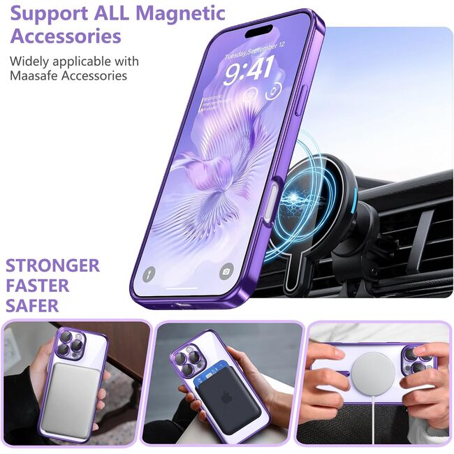 Husa pentru  iPhone 16 Pro cu MagSafe si protectie pentru lentile anti-shock 1.5 mm transparent - mov