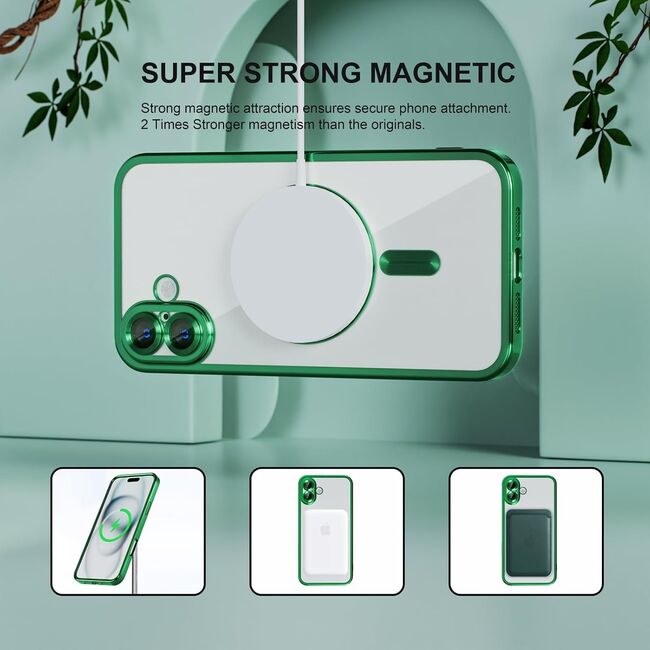 Husa pentru  iPhone 16 cu MagSafe si protectie pentru lentile anti-shock 1.5 mm transparent - verde deschis