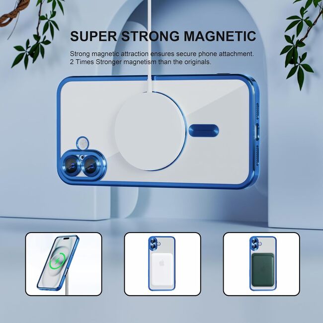 Husa pentru  iPhone 16 Plus cu MagSafe si protectie pentru lentile anti-shock 1.5 mm transparent - albastru