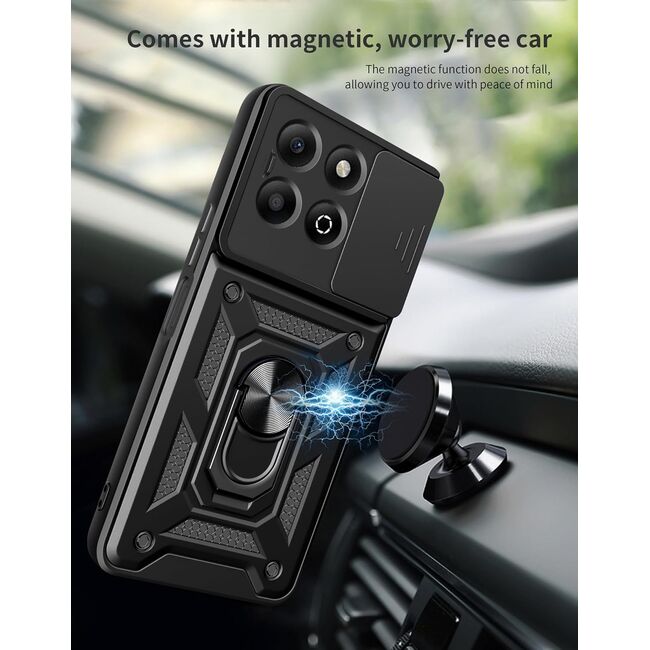 Husa pentru  Honor X6b Ring Armor Kickstand Tough Rugged Cover cu protectie camera, negru