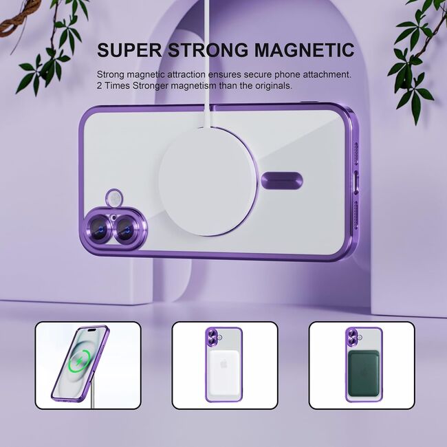 Husa pentru  iPhone 16 cu MagSafe si protectie pentru lentile anti-shock 1.5 mm transparent - mov