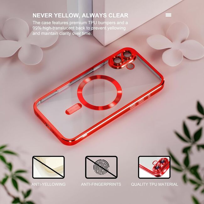 Husa pentru  iPhone 16 cu MagSafe si protectie pentru lentile anti-shock 1.5 mm transparent - rosu