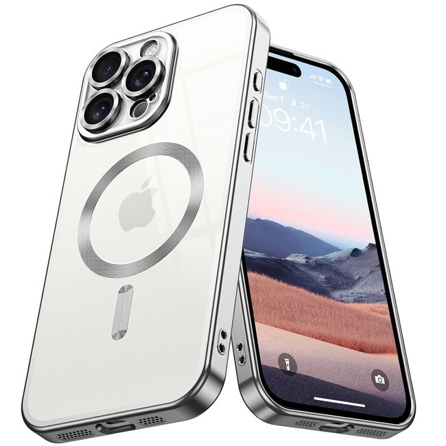 Husa pentru  iPhone 16 Pro cu MagSafe si protectie pentru lentile anti-shock 1.5 mm transparent - argintiu