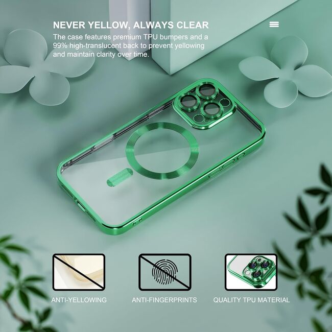 Husa pentru iPhone 16 Pro Max cu MagSafe si protectie pentru lentile anti-shock 1.5 mm transparent - verde inchis