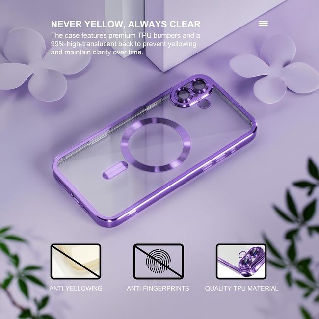 Husa pentru  iPhone 16 cu MagSafe si protectie pentru lentile anti-shock 1.5 mm transparent - mov