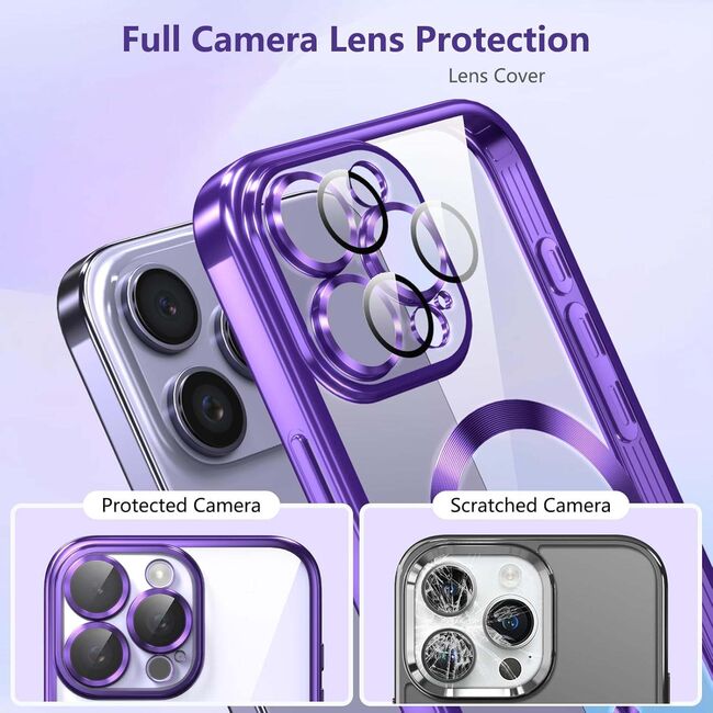 Husa pentru  iPhone 16 Pro cu MagSafe si protectie pentru lentile anti-shock 1.5 mm transparent - mov