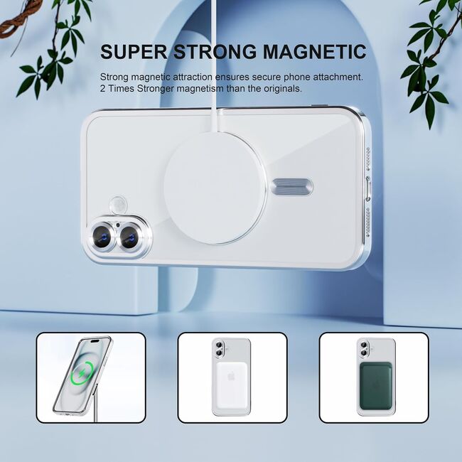 Husa pentru  iPhone 16 Plus cu MagSafe si protectie pentru lentile anti-shock 1.5 mm transparent - argintiu