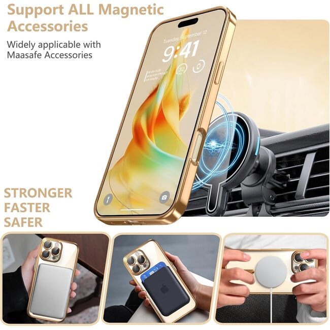Husa pentru  iPhone 16 Pro cu MagSafe si protectie pentru lentile anti-shock 1.5 mm transparent - auriu