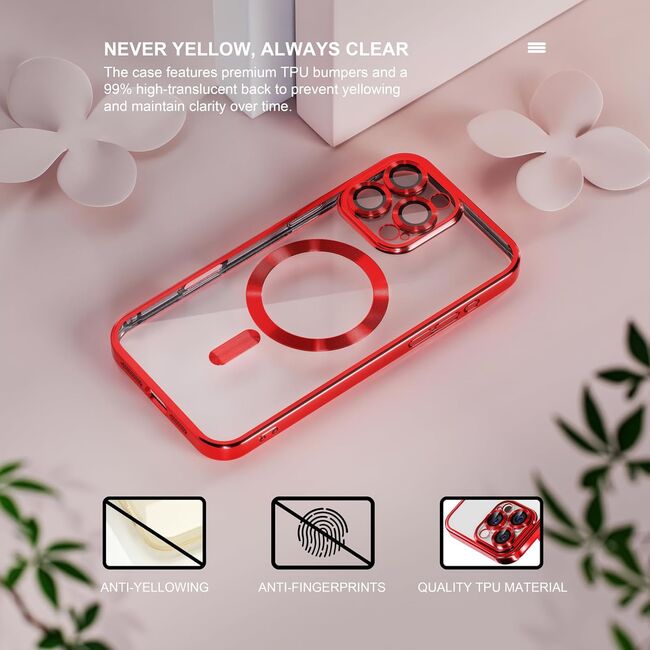 Husa pentru  iPhone 16 Pro cu MagSafe si protectie pentru lentile anti-shock 1.5 mm transparent - rosu