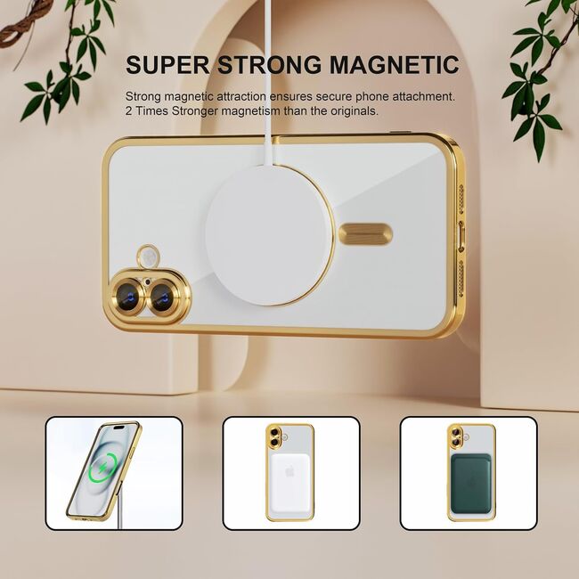 Husa pentru  iPhone 16 Plus cu MagSafe si protectie pentru lentile anti-shock 1.5 mm transparent - auriu