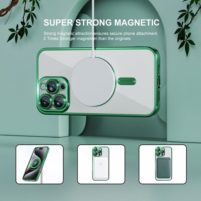 Husa pentru iPhone 16 Pro Max cu MagSafe si protectie pentru lentile anti-shock 1.5 mm transparent - verde inchis