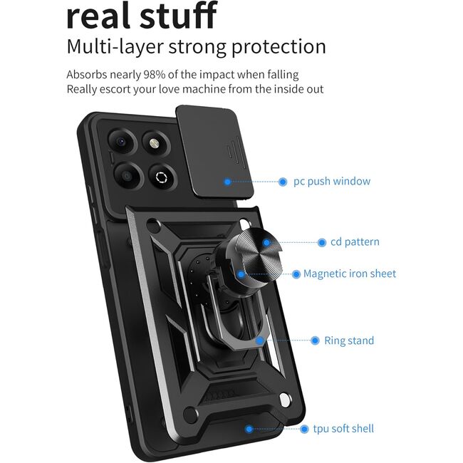 Husa pentru  Honor X6b Ring Armor Kickstand Tough Rugged Cover cu protectie camera, verde