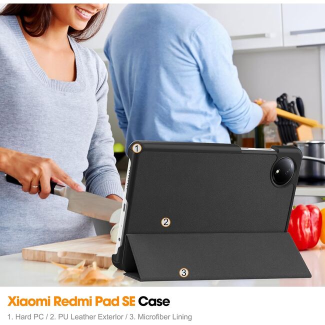 Husa pentru  Xiaomi Redmi Pad SE 8.7 tip stand functie sleep/wake-up, negru