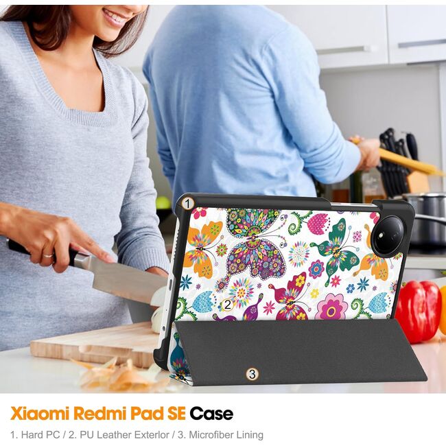 Husa pentru  Xiaomi Redmi Pad SE 8.7 tip stand functie sleep/wake-up, fluturi