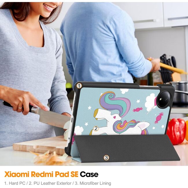 Husa pentru  Xiaomi Redmi Pad SE 8.7 tip stand functie sleep/wake-up, unicorn