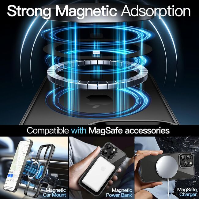 Huse pentru  iPhone 16 Pro Max cu MagSafe Crystal Clear Back Series - negru