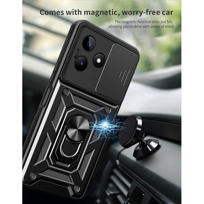 Husa pentru  Realme C61, Realme C63 Ring Armor Kickstand Tough Rugged Cover cu protectie camera, roz
