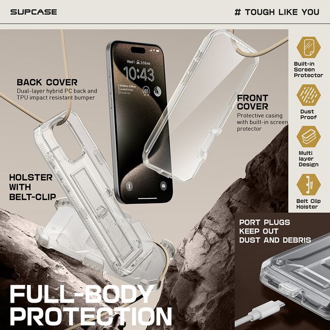 Husa 360 iPhone 16 Pro Max Supcase Unicorn Beetle Pro, transparenta