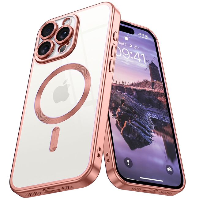 Husa pentru  iPhone 16 Pro cu MagSafe si protectie pentru lentile anti-shock 1.5 mm transparent - roz
