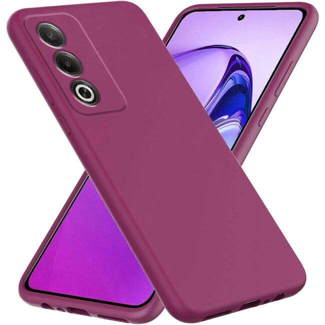 Husa pentru  Oppo A80 Liquid Silicone, subțire, captusita cu microfibra, anti amprentă, protectie cameră foto, bordeaux