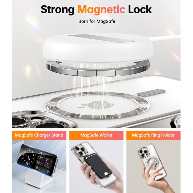 Husa pentru  iPhone 16 Pro Max cu MagSafe Sparkle Glare Detachable Layer, cu protectie lentile - argintiu