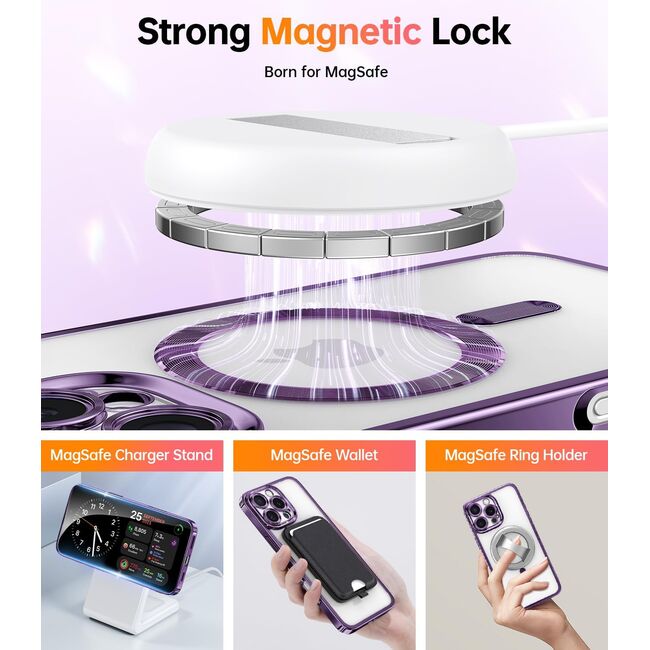 Husa pentru  iPhone 16 Pro Max cu MagSafe Sparkle Glare Detachable Layer, cu protectie lentile - mov deschis