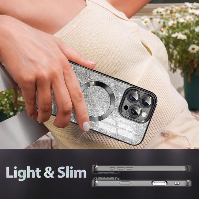 Husa pentru  iPhone 16 Pro Max cu MagSafe Sparkle Glare Detachable Layer, cu protectie lentile - negru