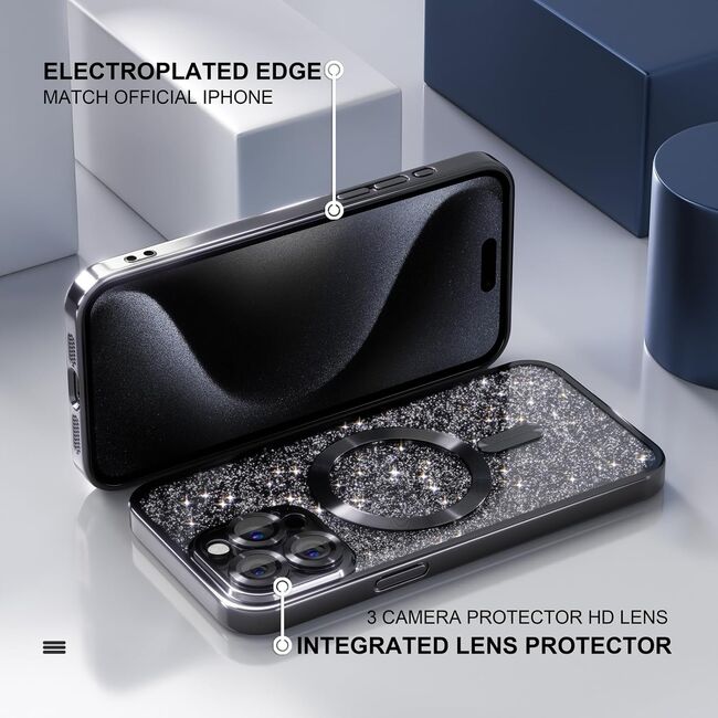 Husa pentru  iPhone 16 Pro Max cu MagSafe Sparkle Glare Detachable Layer, cu protectie lentile - mov deschis