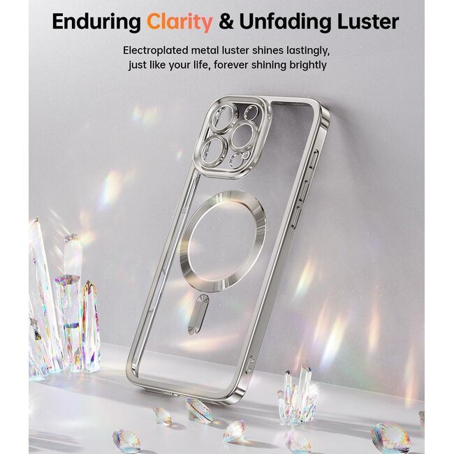 Husa pentru  iPhone 16 Pro cu MagSafe Sparkle Glare Detachable Layer, cu protectie lentile - argintiu