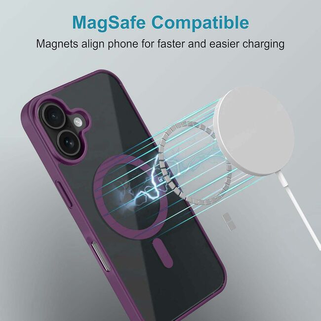 Huse pentru  iPhone 16 cu MagSafe Crystal Clear Back Series - mov