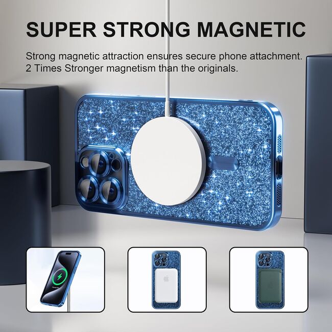 Husa pentru  iPhone 16 Pro Max cu MagSafe Sparkle Glare Detachable Layer, cu protectie lentile - verde