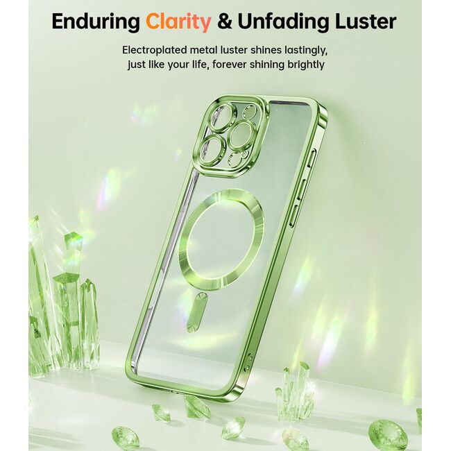 Husa pentru  iPhone 16 Pro Max cu MagSafe Sparkle Glare Detachable Layer, cu protectie lentile - verde deschis