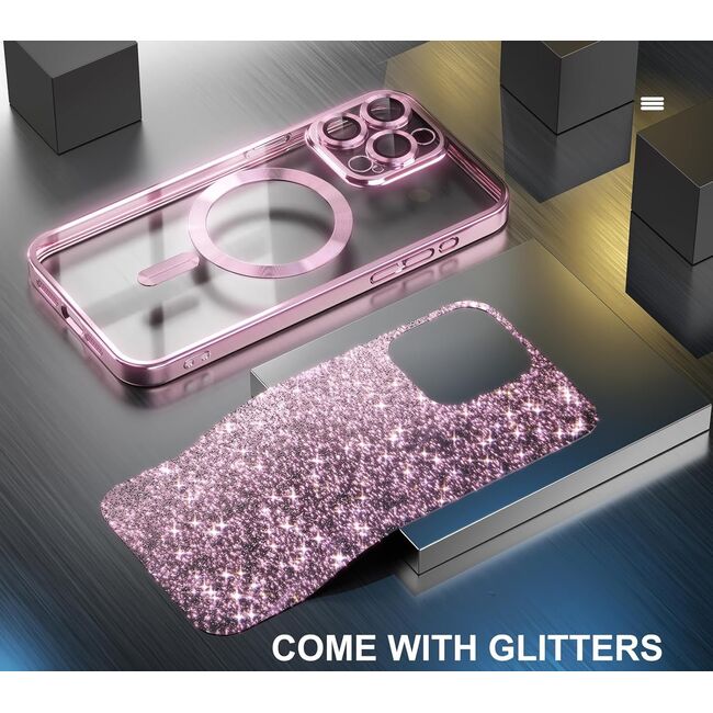 Husa pentru  iPhone 16 Pro cu MagSafe Sparkle Glare Detachable Layer, cu protectie lentile - roz