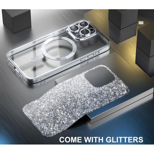Husa pentru  iPhone 16 Pro cu MagSafe Sparkle Glare Detachable Layer, cu protectie lentile - argintiu