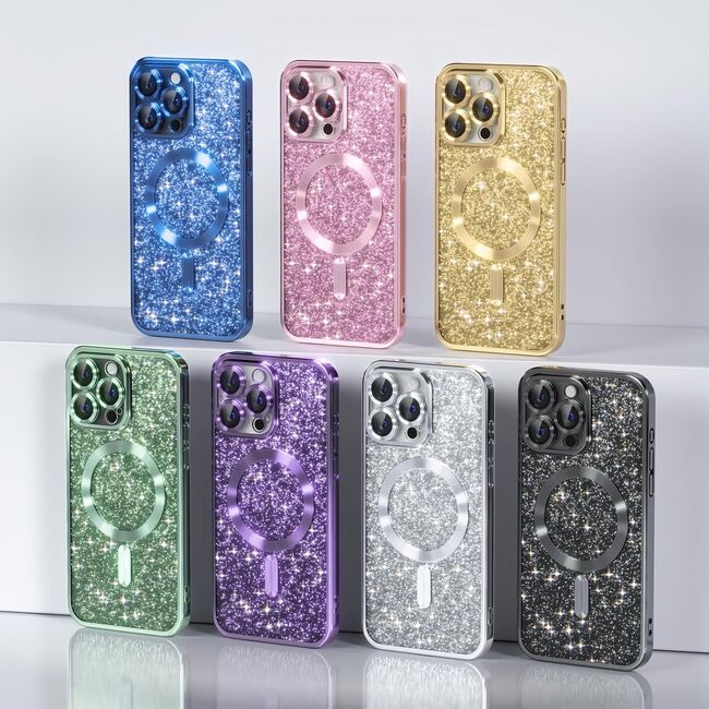 Husa pentru  iPhone 16 Pro Max cu MagSafe Sparkle Glare Detachable Layer, cu protectie lentile - albastru deschis