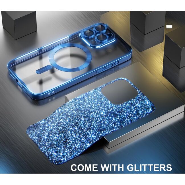 Husa pentru  iPhone 16 Pro cu MagSafe Sparkle Glare Detachable Layer, cu protectie lentile - albastru