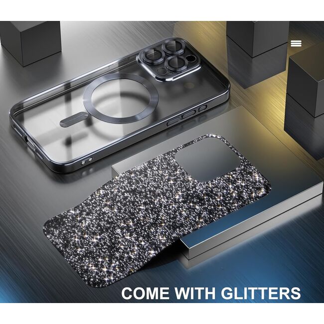 Husa pentru  iPhone 16 Pro cu MagSafe Sparkle Glare Detachable Layer, cu protectie lentile - negru
