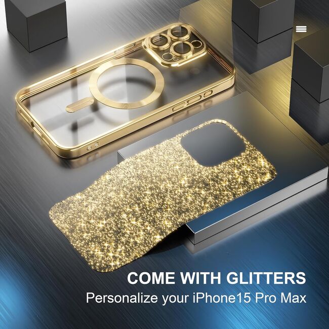 Husa pentru  iPhone 16 Pro Max cu MagSafe Sparkle Glare Detachable Layer, cu protectie lentile - auriu