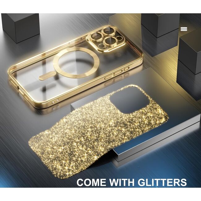 Husa pentru  iPhone 16 Pro cu MagSafe Sparkle Glare Detachable Layer, cu protectie lentile - auriu