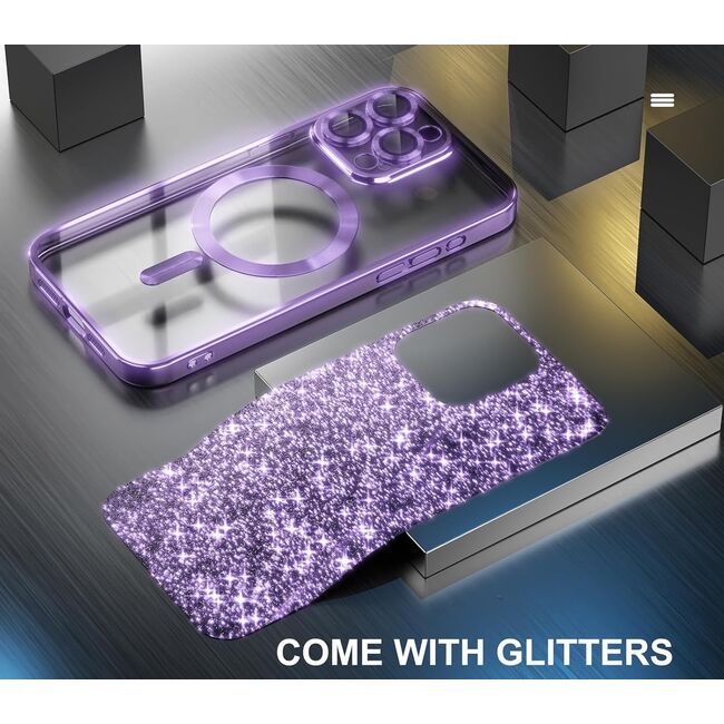 Husa pentru  iPhone 16 Pro Max cu MagSafe Sparkle Glare Detachable Layer, cu protectie lentile - mov
