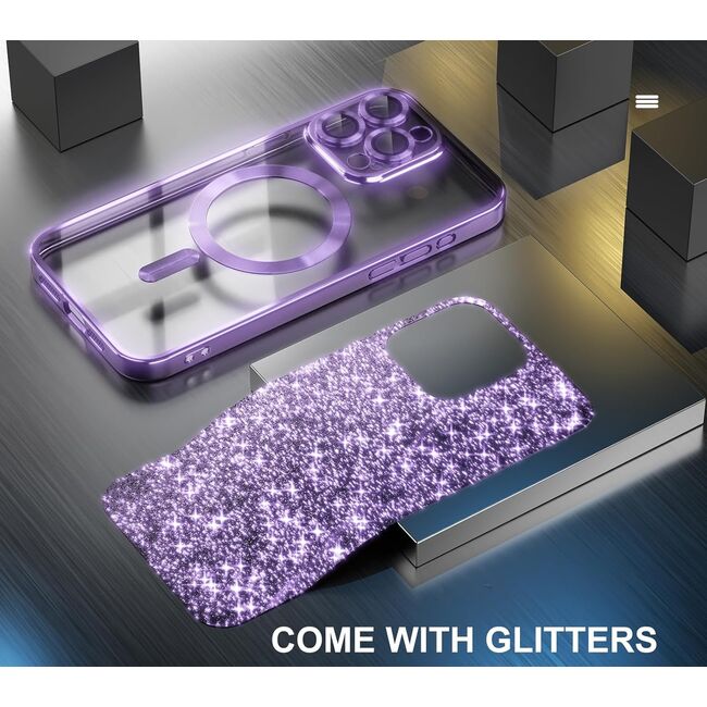 Husa pentru  iPhone 16 Pro cu MagSafe Sparkle Glare Detachable Layer, cu protectie lentile - mov deschis