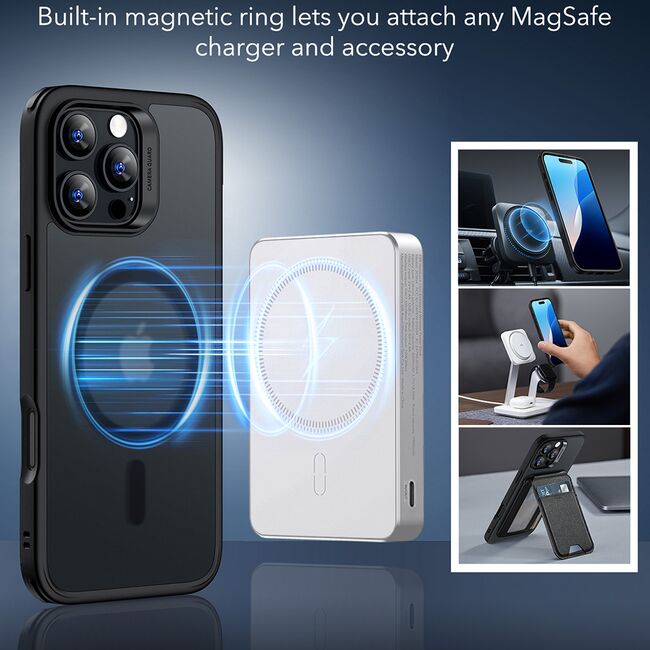 Husa pentru  iPhone 16 Pro cu MagSafe Classic Hybrid HaloLock Kickstand frosted - negru