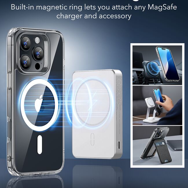 Husa pentru  iPhone 16 Pro cu MagSafe Classic Hybrid HaloLock Kickstand - transparent