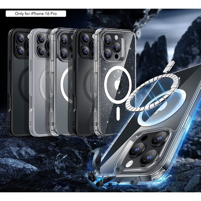Husa pentru  iPhone 16 Pro cu MagSafe Classic Hybrid HaloLock Kickstand frosted - transparent