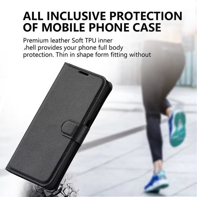 Husa pentru  iPhone 16 Pro Max tip carte cu inchidere magnetica, compartimente pentru carduri si functie stand, negru