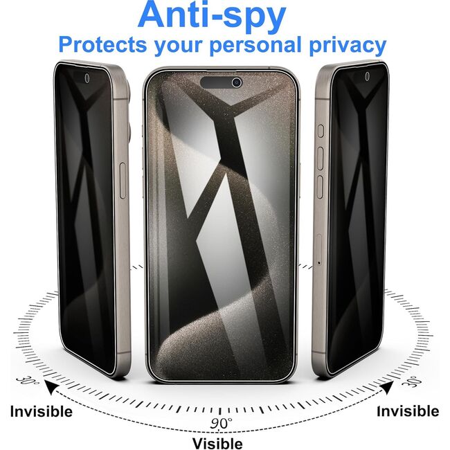 Folie din sticla privacy pentru iPhone 16 Plus GLASS PRO+, margini negre