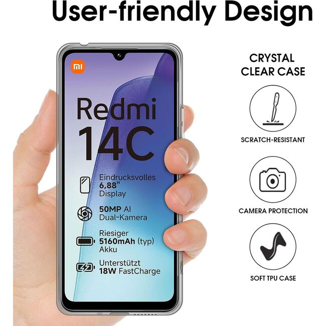 Husa pentru Xiaomi Redmi 14C Anti-Shock 1.5mm, cu protectie lentile, transparent