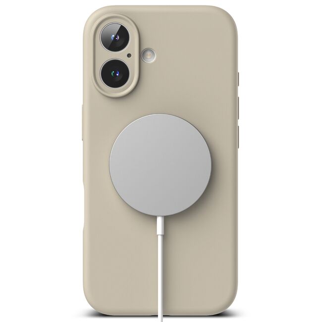 Husa premium pentru  iPhone 16 Plus Silicone Magnetic compatibila MagSafe captusita cu microfibra - bej