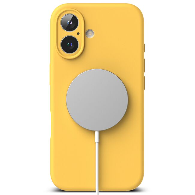Husa premium pentru  iPhone 16 Plus Silicone Magnetic compatibila MagSafe captusita cu microfibra - galben