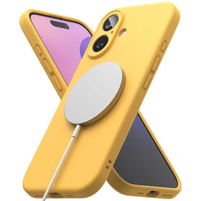 Husa premium pentru  iPhone 16 Plus Silicone Magnetic compatibila MagSafe captusita cu microfibra - galben